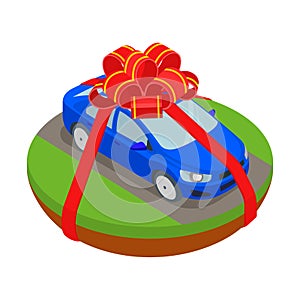 Isometric car like gift in vector flat transportation concept