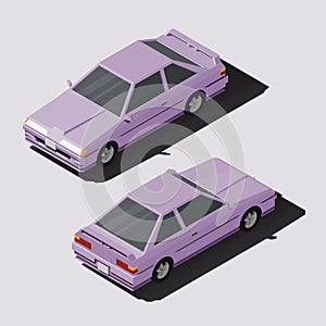 Isometric car sedan in lowpoly style