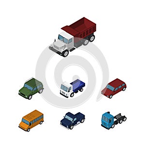 Isometric Car Set Of Car, Autobus, Lorry And Other Vector Objects. Also Includes Freight, Motor, Suv Elements.