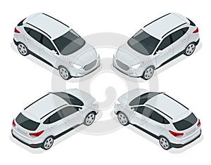 Isometric car vector template on white background. Compact crossover, CUV, 5-door station wagon car. Template vector