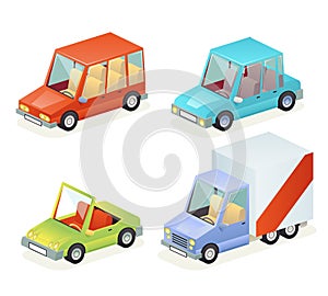 Isometric Car Vehicle Transport Icons Set Design Stylish Retro Cartoon Flat Design Vector Illustration