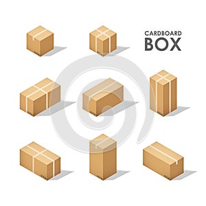 Isometric cardboard boxes isolated on a white background, vector