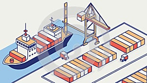Isometric Cargo Port with Container Ship, Cranes, and Shipping Containers, vector design Generative AI
