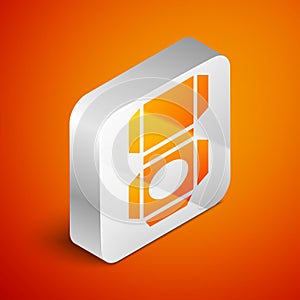 Isometric Carton cardboard box icon isolated on orange background. Box, package, parcel sign. Delivery and packaging