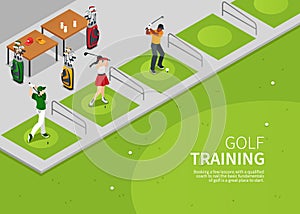 Isometric cartoon golf background composition