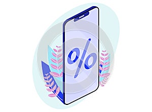 Isometric Cartoon Mobile Phone with Percent Sign