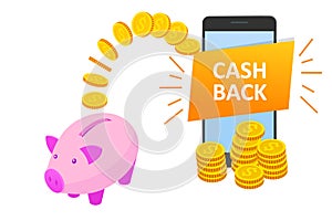 Isometric Cashback and Saving Money Concept. Money Refund. Digital Payment or Online Cashback Service. Electronic