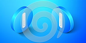 Isometric Celsius and fahrenheit meteorology thermometers measuring icon isolated on blue background. Thermometer