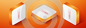 Isometric Celsius and fahrenheit meteorology thermometers measuring icon isolated on orange background. Thermometer