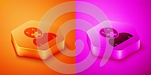 Isometric Censor and freedom of speech concept icon isolated on orange and pink background. Media prisoner and human