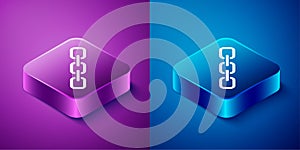 Isometric Chain link icon isolated on blue and purple background. Link single. Hyperlink chain symbol. Square button