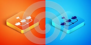 Isometric Chandelier icon isolated on orange and blue background. Vector