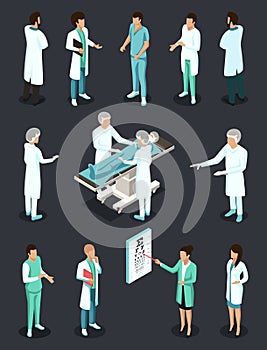 Isometric Characters Set of Doctors, Nurses, Surgeons Orderly. Healthcare And Medicine Concept. Medicine People