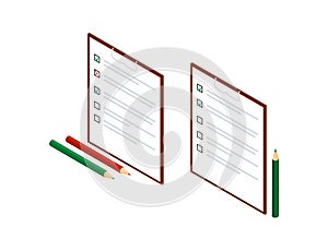 Isometric checklist concept with pencil