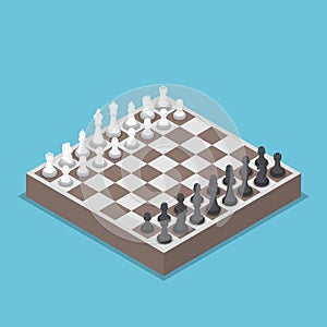 Isometric chess piece or chessmen with board