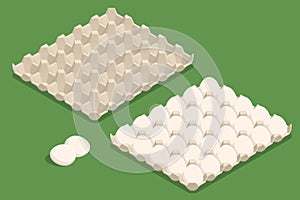 Isometric Chicken Egg Packaging. Eggs in a cardboard box isolated on a background. Chicken egg is a main component of