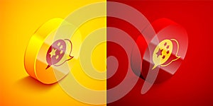 Isometric China flag icon isolated on orange and red background. Circle button. Vector