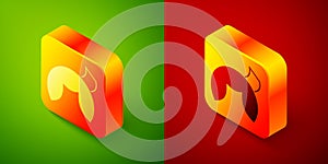 Isometric Chinese fortune cookie icon isolated on green and red background. Asian traditional. Square button. Vector