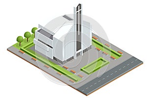 Isometric Christian Protestant Church building isolated on a white background.