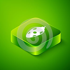 Isometric Christmas toy icon isolated on green background. Merry Christmas and Happy New Year. Green square button