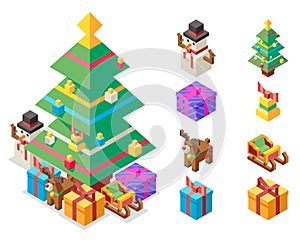 Isometric christmas tree new year vector illustration