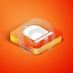 Isometric Church bell icon isolated on orange background. Alarm symbol, service bell, handbell sign, notification symbol