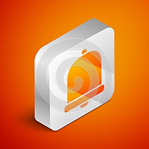 Isometric Church bell icon isolated on orange background. Alarm symbol, service bell, handbell sign, notification symbol