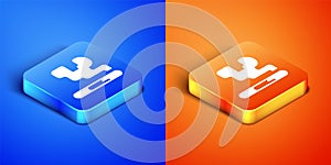 Isometric Cigarette icon isolated on blue and orange background. Tobacco sign. Smoking symbol. Square button. Vector