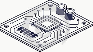Isometric Circuit Board with Chips. Digital Technology Vector, vector design Generative AI
