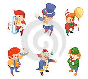 Isometric circus party fun carnival clowns funny performance characters icons set isolated 3d flat design vector