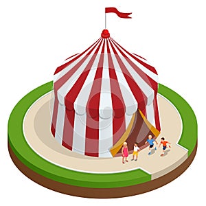 Isometric Circus tent and children. Vector illustration