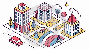 Isometric city block with streets, cars, and stylized buildings vector design Generative AI photo