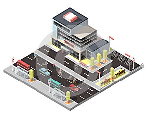 Isometric City Constructor With Bicycle Traffic