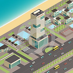 Isometric City Constructor With Luxury Hotel