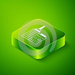 Isometric City landscape icon isolated on green background. Metropolis architecture panoramic landscape. Green square