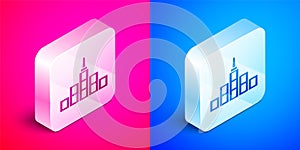 Isometric City landscape icon isolated on pink and blue background. Metropolis architecture panoramic landscape. Silver