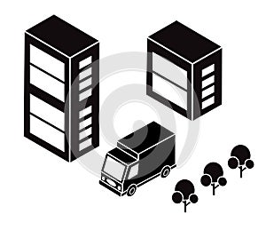 Isometric city map road, trees