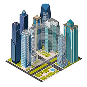 Isometric city,megapolis concept office buildings, skyscraper, landmarks 3d