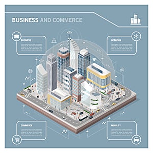 Isometric city with skyscrapers infographic