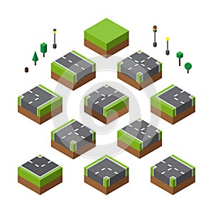 Isometric City Street elements set vector illustration