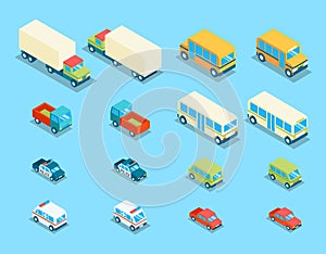 Isometric city transport 3d vector icons set