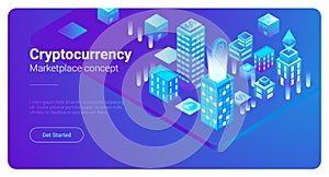 Isometric City vector Blockchain Cryptocurrency Ma