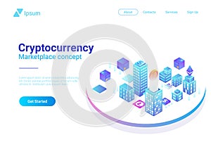 Isometric City vector Blockchain Cryptocurrency Ma