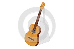 Isometric Classical Acoustic Six-String Guitar Isolated on White Background