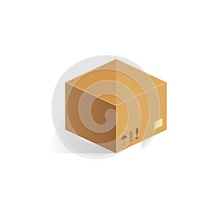 Isometric closed cardboard box, brown package for storage in warehouse and delivery