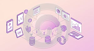 Isometric Cloud Computing and Data Analysis Illustration