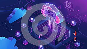 Isometric cloud computing, data storage and cloud computing concept, Generative AI illustrations
