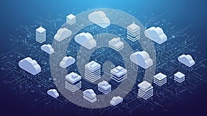Isometric Cloud Computing Network - Data Storage and Processing