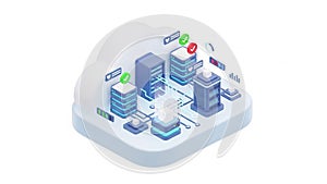 Isometric Cloud Computing Server Room with Data Flow Visualization data center technology