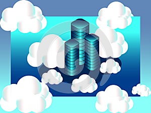 Isometric cloud computing services concept.